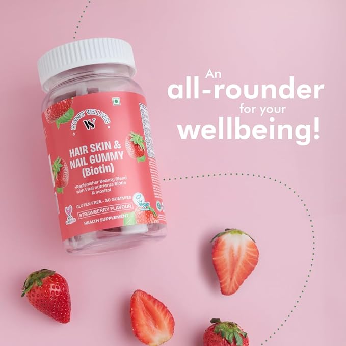 Sonnet Wellness Biotin Gummies | Thick &amp; Smooth Hair | Stronger Nails | Healthy Glowing Skin | Biotin | Zinc | Vitamin B12 | Vitamin B6 | Gluten Free | Soy Free | 30 Gummies | Pack of 3