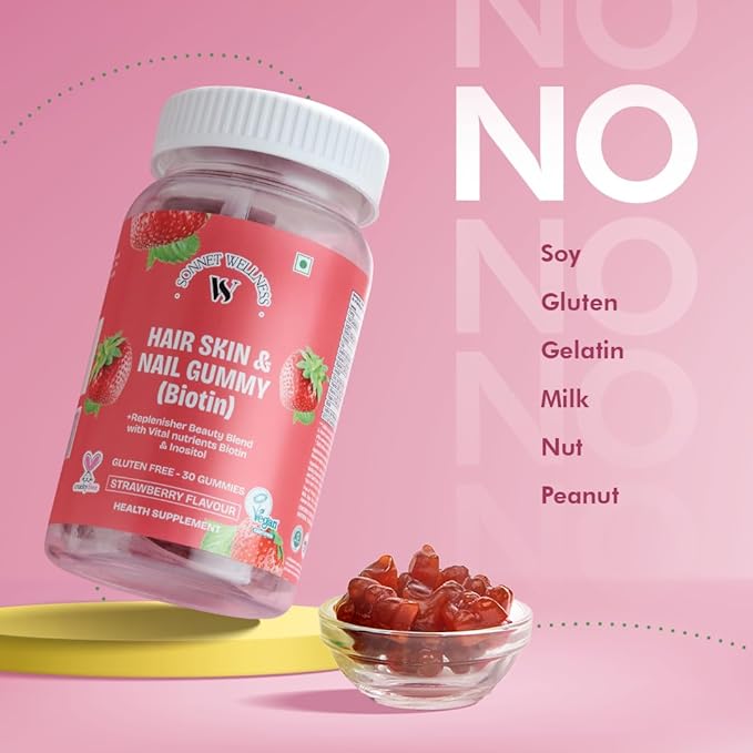 Sonnet Wellness Biotin Gummies | Thick &amp; Smooth Hair | Stronger Nails | Healthy Glowing Skin | Biotin | Zinc | Vitamin B12 | Vitamin B6 | Gluten Free | Soy Free | 30 Gummies | Pack of 3