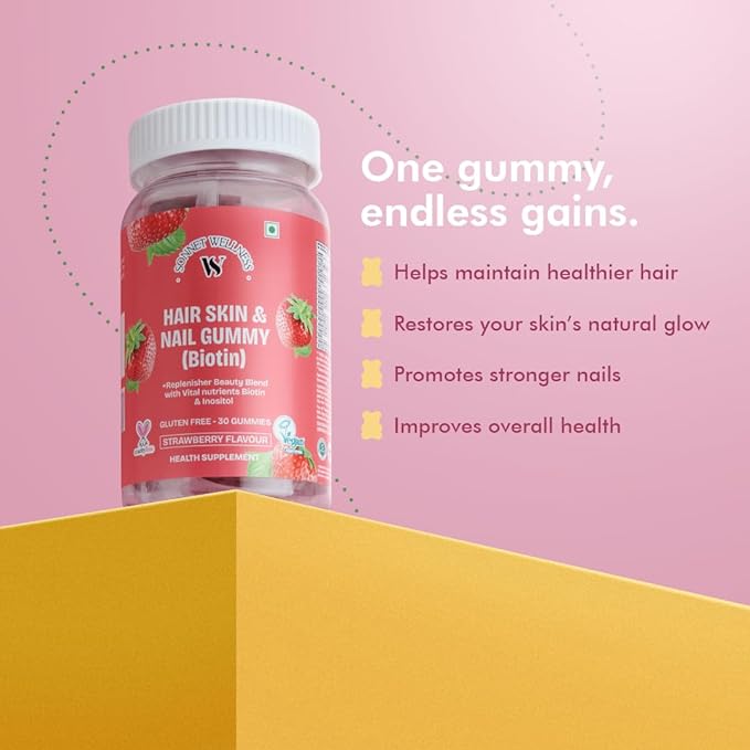 Sonnet Wellness Biotin Gummies | Thick &amp; Smooth Hair | Stronger Nails | Healthy Glowing Skin | Biotin | Zinc | Vitamin B12 | Vitamin B6 | Gluten Free | Soy Free | 30 Gummies | Pack of 3